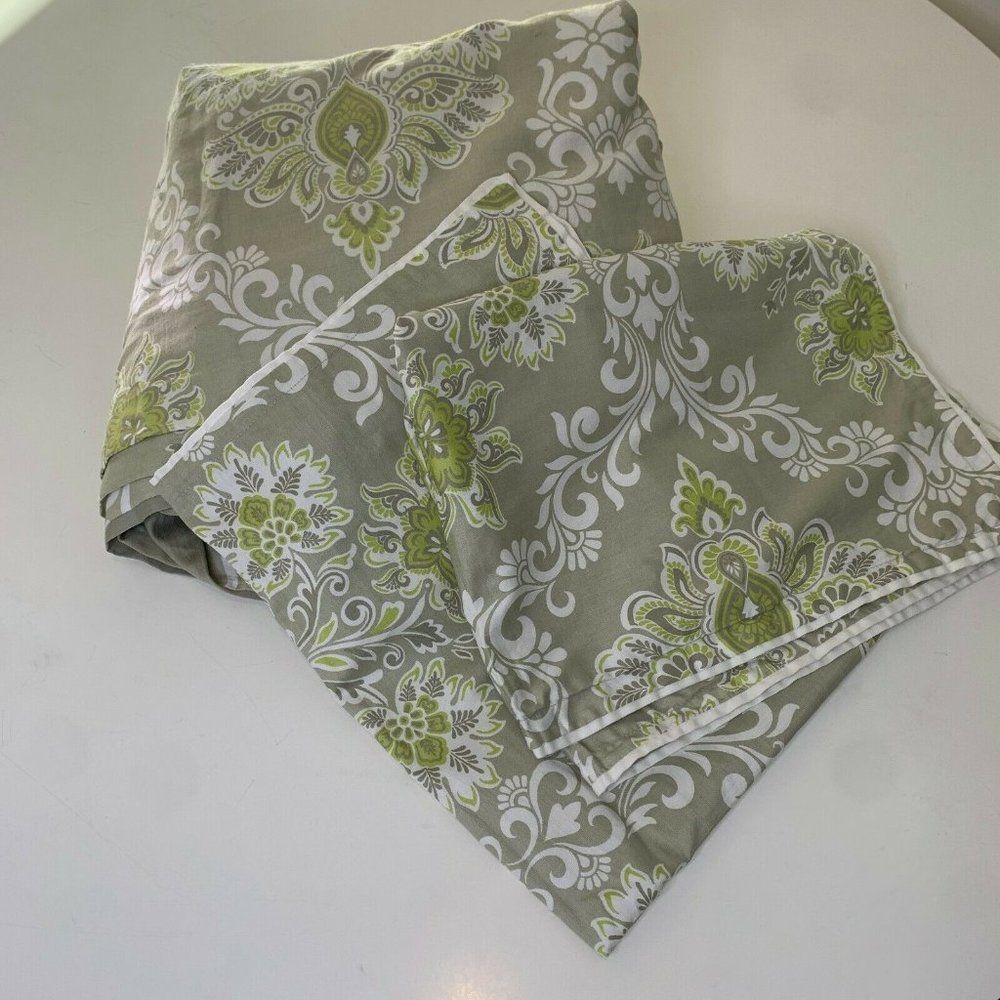 duvet set queen gray taupe and green paisley print
